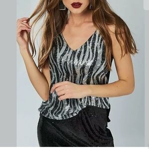 Black & Silver Sequin Top Size L